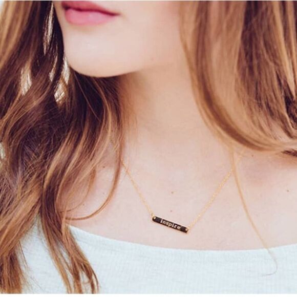 Jook Nona "Inspire"Gold Bar Necklace Dainty Inspirational 18K Gold-Plated 17.5"L - Picture 13 of 13